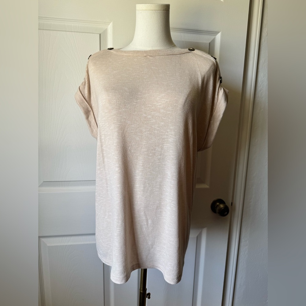 Cream Short Sleeve Top Blouse Buttons